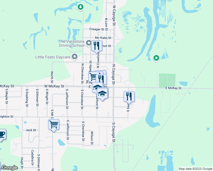 map of restaurants, bars, coffee shops, grocery stores, and more near 401 East McKay Street in Frontenac