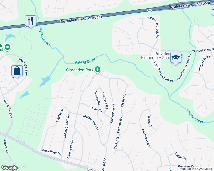 map of restaurants, bars, coffee shops, grocery stores, and more near 2618 Quisenberry Street in Midlothian