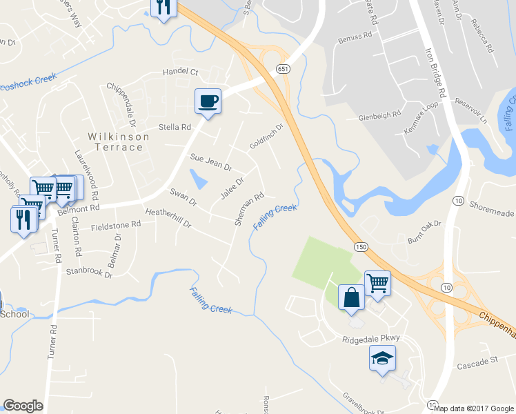 map of restaurants, bars, coffee shops, grocery stores, and more near 4415 Sherman Road in Richmond