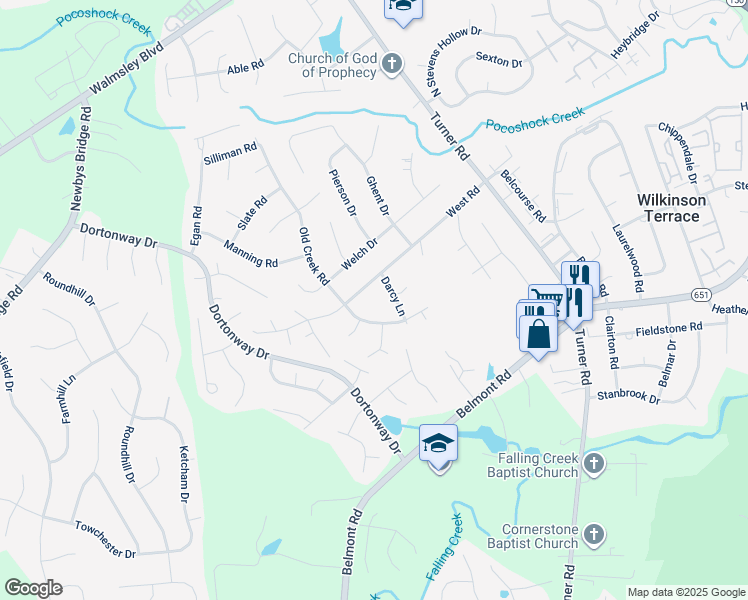 map of restaurants, bars, coffee shops, grocery stores, and more near 6801 West Road in Chesterfield