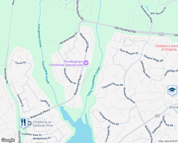 map of restaurants, bars, coffee shops, grocery stores, and more near 2229 Millcrest Terrace in Midlothian