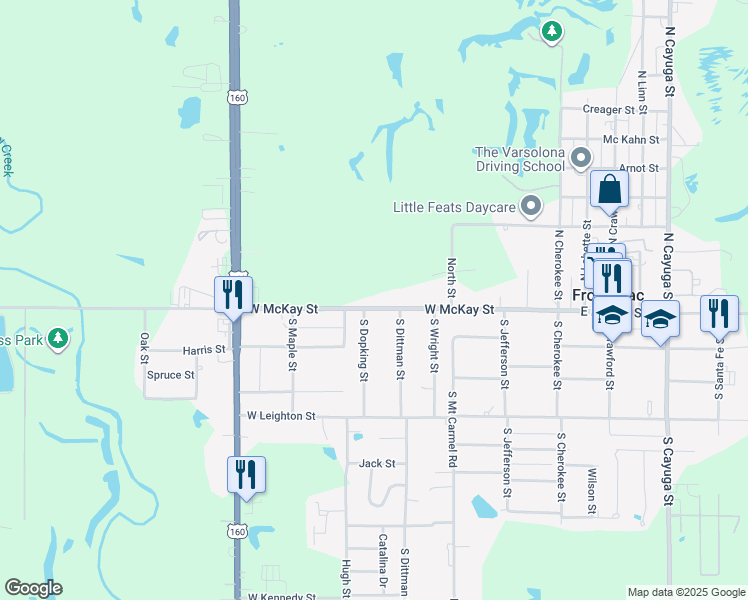 map of restaurants, bars, coffee shops, grocery stores, and more near 318 West McKay Street in Frontenac