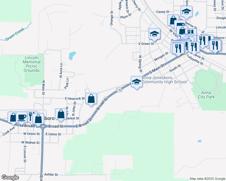 map of restaurants, bars, coffee shops, grocery stores, and more near Highway 146 in Anna
