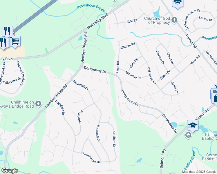 map of restaurants, bars, coffee shops, grocery stores, and more near 3737 Farmhill Lane in Chesterfield