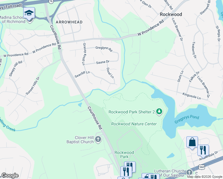 map of restaurants, bars, coffee shops, grocery stores, and more near 2607 Seacliff Circle in Richmond