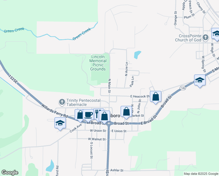 map of restaurants, bars, coffee shops, grocery stores, and more near 498 N Main St in Jonesboro