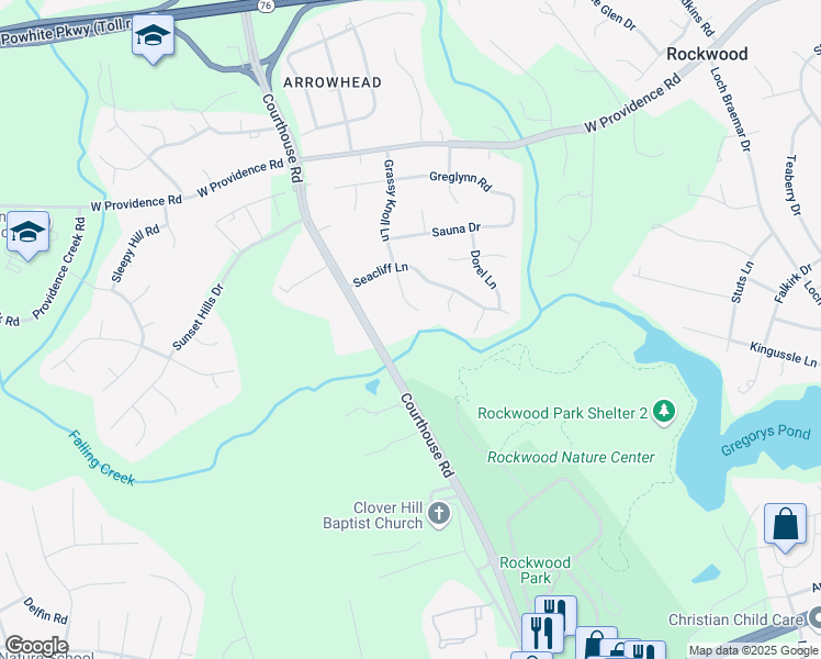 map of restaurants, bars, coffee shops, grocery stores, and more near 2540 Grassy Knoll Lane in Richmond