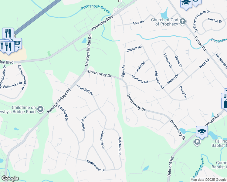map of restaurants, bars, coffee shops, grocery stores, and more near 3737 Farmhill Lane in Chesterfield