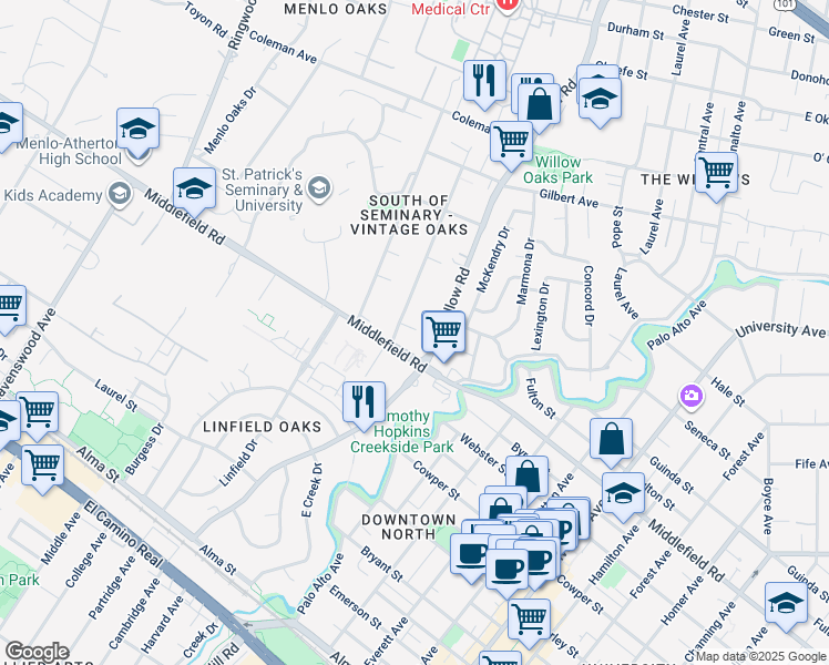 map of restaurants, bars, coffee shops, grocery stores, and more near in 