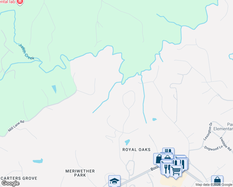 map of restaurants, bars, coffee shops, grocery stores, and more near 1917 Royal Oak Drive in Lynchburg