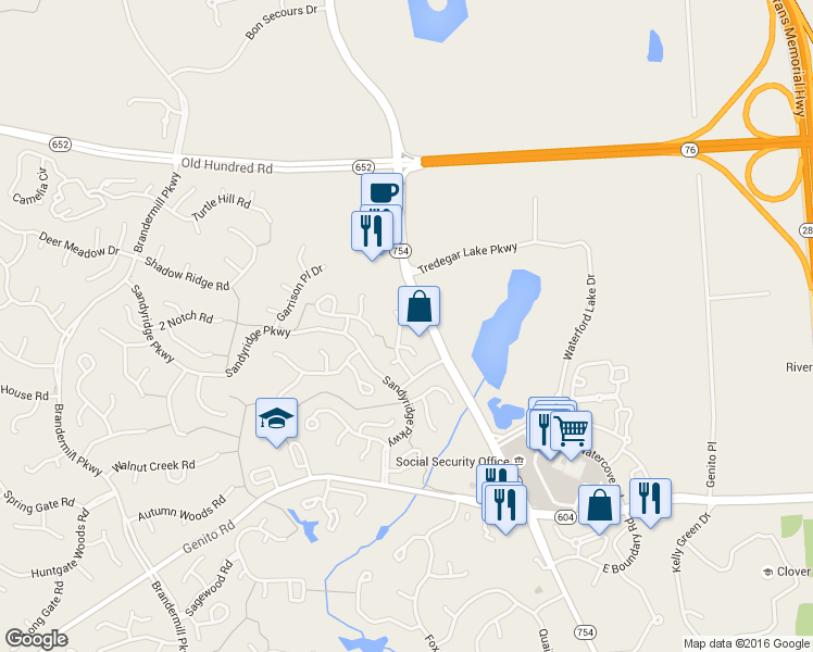 map of restaurants, bars, coffee shops, grocery stores, and more near 2413 Carriage Creek Road in Midlothian