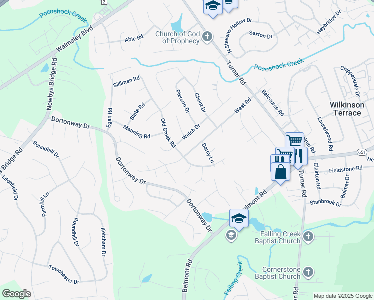 map of restaurants, bars, coffee shops, grocery stores, and more near 6820 West Road in Chesterfield