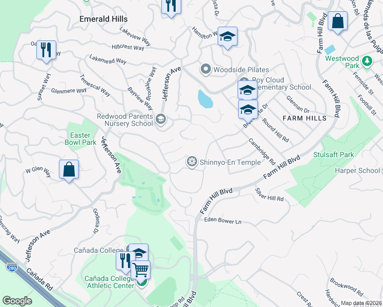 map of restaurants, bars, coffee shops, grocery stores, and more near 3910 Bret Harte Drive in Redwood City