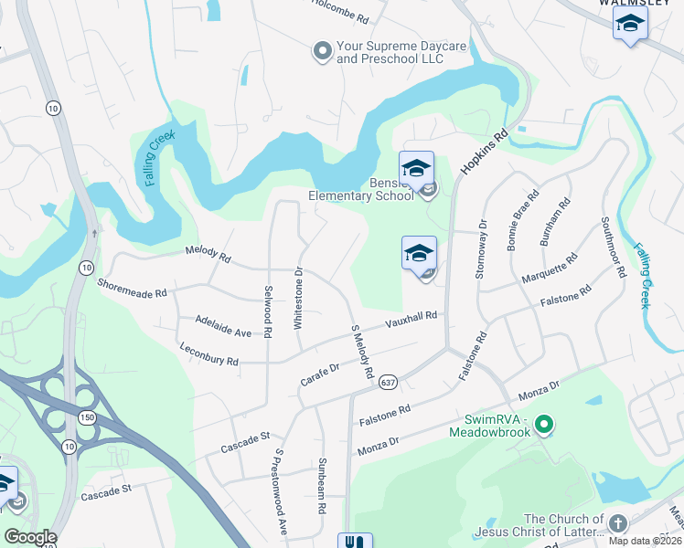 map of restaurants, bars, coffee shops, grocery stores, and more near 4814 South Melody Road in Richmond