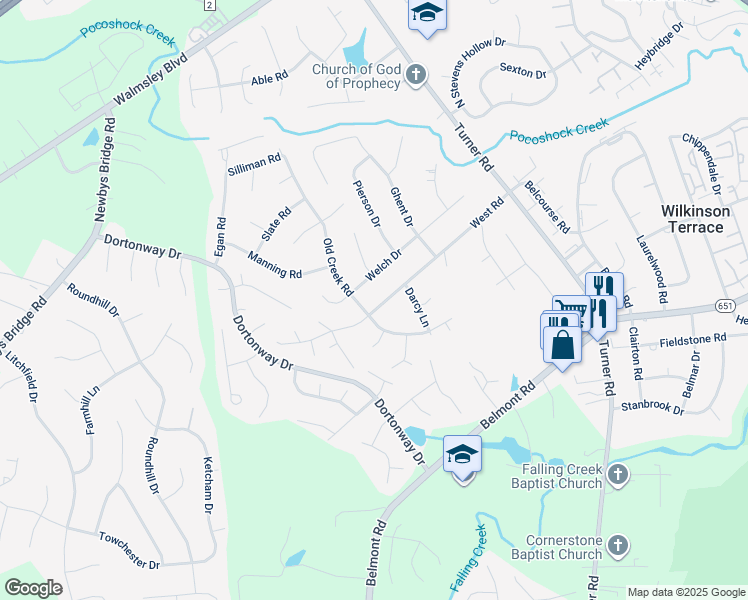 map of restaurants, bars, coffee shops, grocery stores, and more near 6820 West Road in Chesterfield