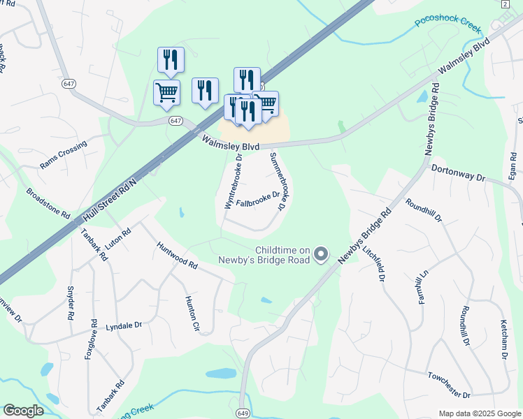 map of restaurants, bars, coffee shops, grocery stores, and more near 3403 Fallbrooke Court in Richmond