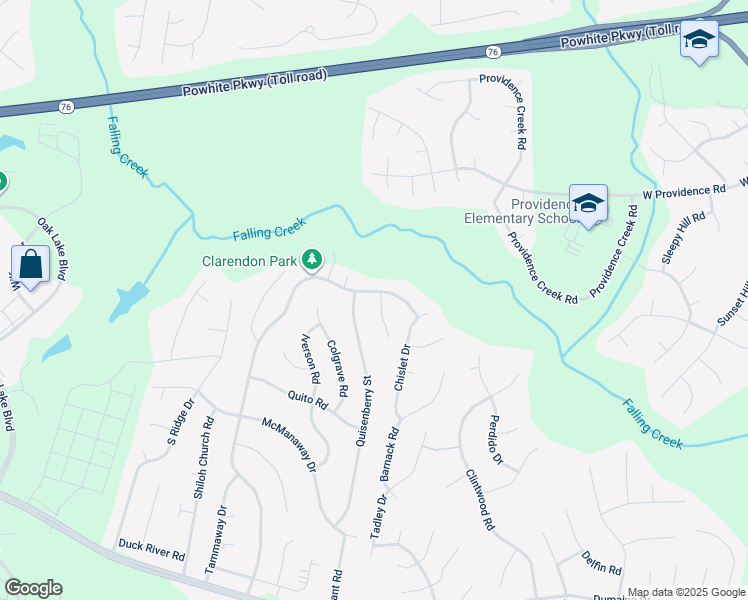 map of restaurants, bars, coffee shops, grocery stores, and more near 2600 Brookforest Terrace in Midlothian