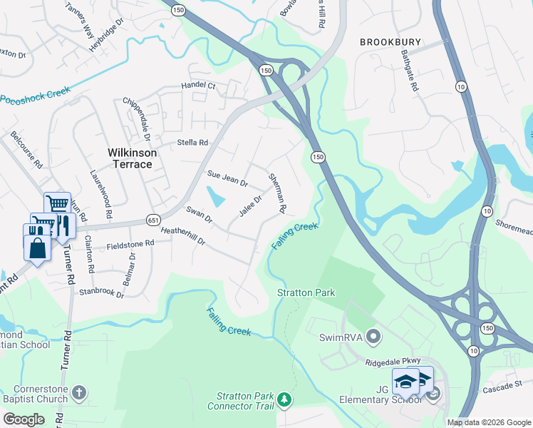 map of restaurants, bars, coffee shops, grocery stores, and more near 4420 Sherman Road in Richmond