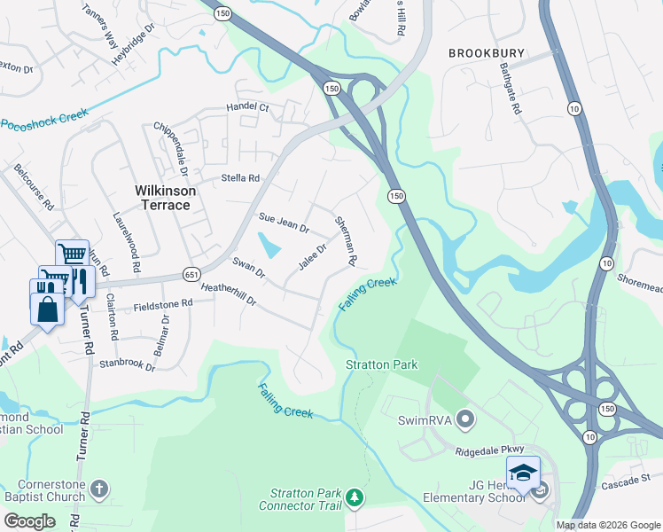 map of restaurants, bars, coffee shops, grocery stores, and more near 4420 Sherman Road in Richmond