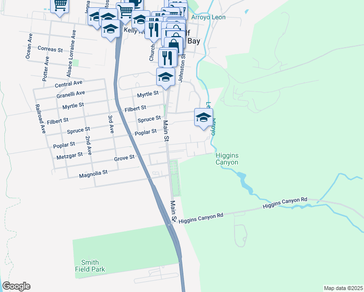 map of restaurants, bars, coffee shops, grocery stores, and more near 766 Arnold Way in Half Moon Bay