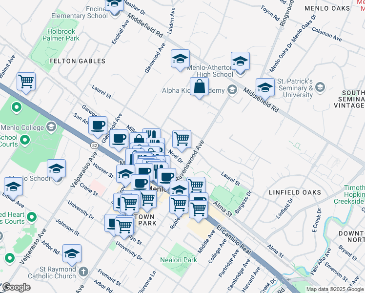 map of restaurants, bars, coffee shops, grocery stores, and more near 1039 Laurel Street in San Carlos