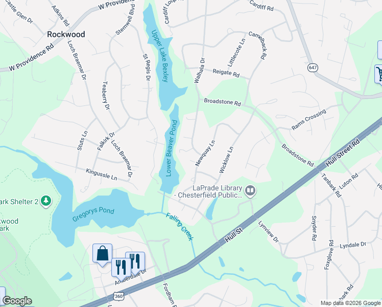 map of restaurants, bars, coffee shops, grocery stores, and more near 9300 Walhala Point in Richmond
