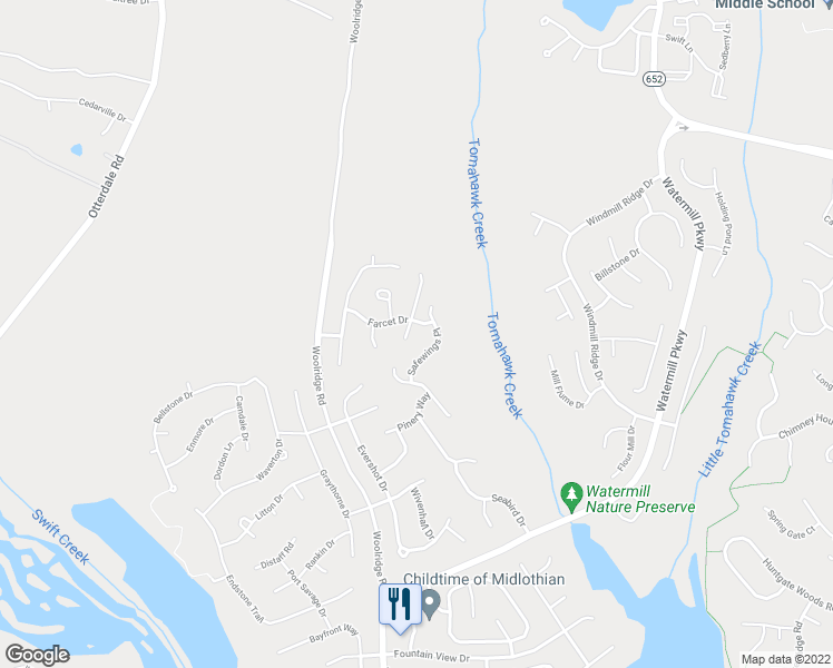 map of restaurants, bars, coffee shops, grocery stores, and more near 3309 Farcet Court in Midlothian