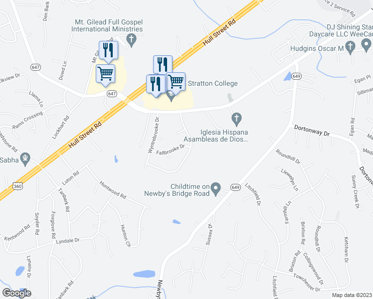 map of restaurants, bars, coffee shops, grocery stores, and more near 3300 Summerbrooke Drive in Richmond