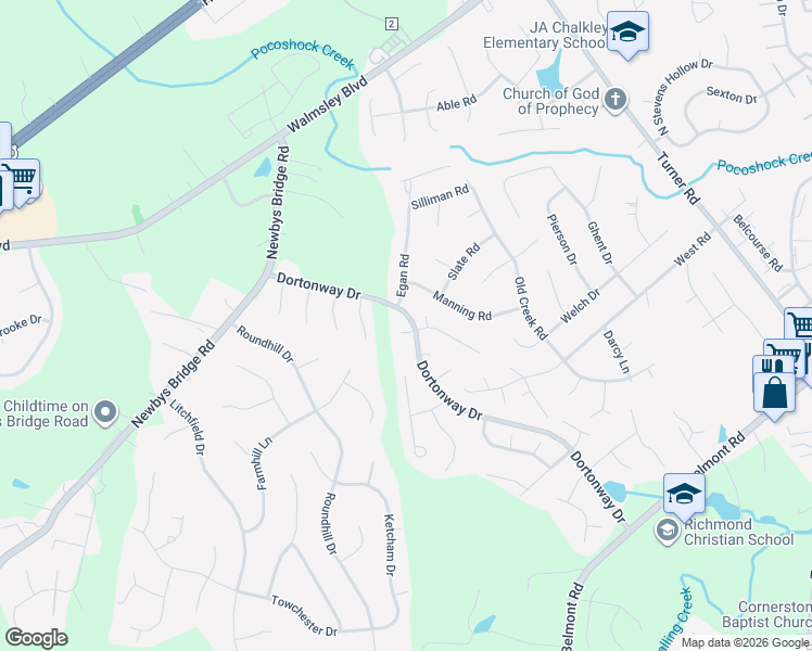 map of restaurants, bars, coffee shops, grocery stores, and more near 7200 Madras Court in Chesterfield