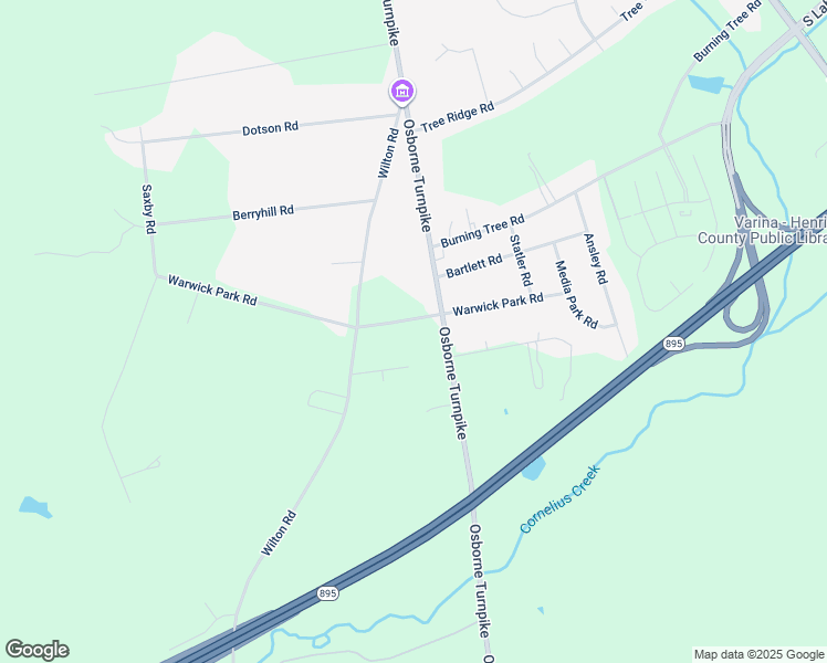 map of restaurants, bars, coffee shops, grocery stores, and more near 1257 Warwick Park Road in Richmond