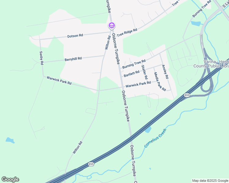 map of restaurants, bars, coffee shops, grocery stores, and more near 1257 Warwick Park Road in Richmond
