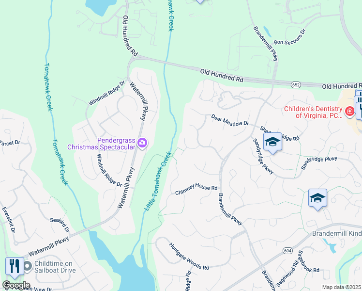 map of restaurants, bars, coffee shops, grocery stores, and more near 14403 Birnam Woods Road in Midlothian