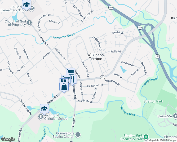 map of restaurants, bars, coffee shops, grocery stores, and more near 5922 Crabtree Road in Richmond