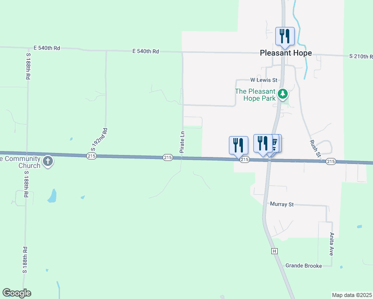 map of restaurants, bars, coffee shops, grocery stores, and more near 1950-1952 Highway 215 in Pleasant Hope