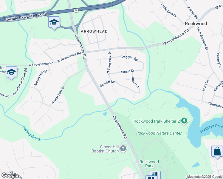 map of restaurants, bars, coffee shops, grocery stores, and more near 2518 Grassy Knoll Lane in Rockwood