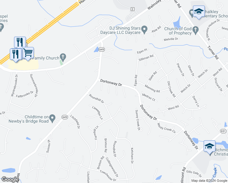 map of restaurants, bars, coffee shops, grocery stores, and more near 3706 Heartside Place in Chesterfield