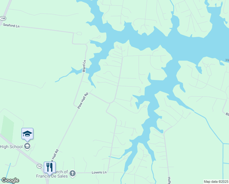 map of restaurants, bars, coffee shops, grocery stores, and more near Pine Hall Road in Mathews