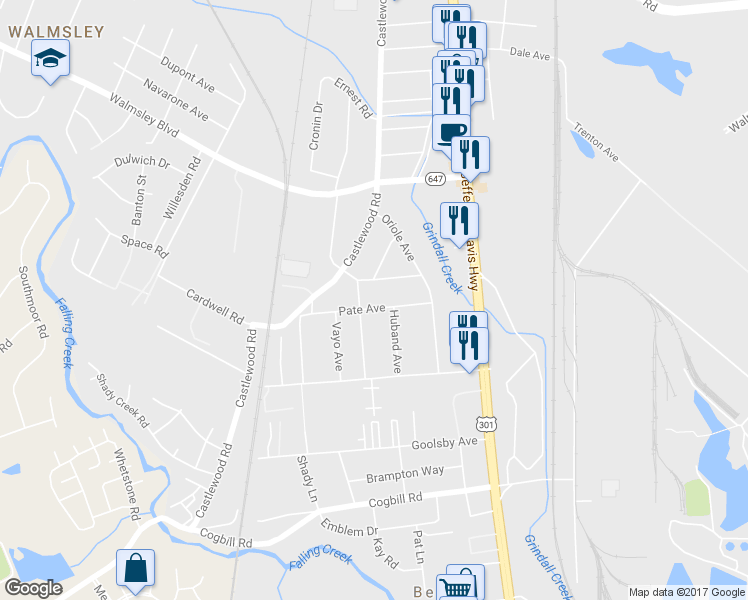 map of restaurants, bars, coffee shops, grocery stores, and more near 2806 Pate Avenue in Richmond
