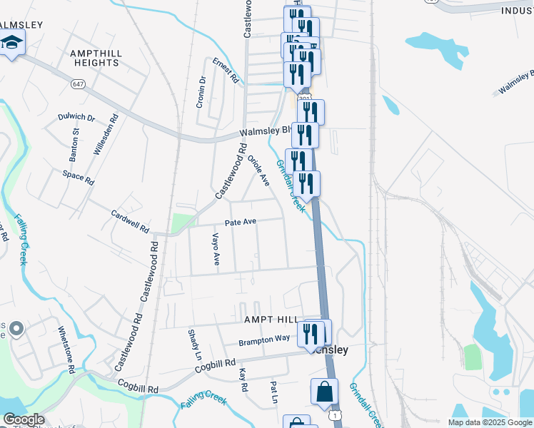 map of restaurants, bars, coffee shops, grocery stores, and more near 2704 Pate Avenue in Richmond