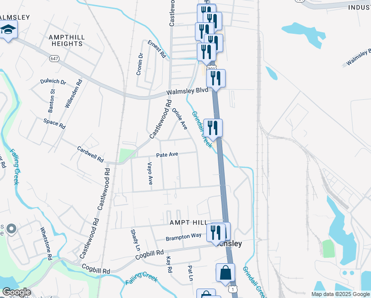 map of restaurants, bars, coffee shops, grocery stores, and more near 2704 Pate Avenue in Richmond