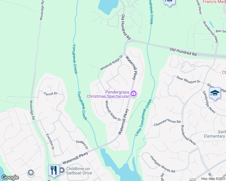 map of restaurants, bars, coffee shops, grocery stores, and more near 2506 Cascade Meadows Drive in Midlothian