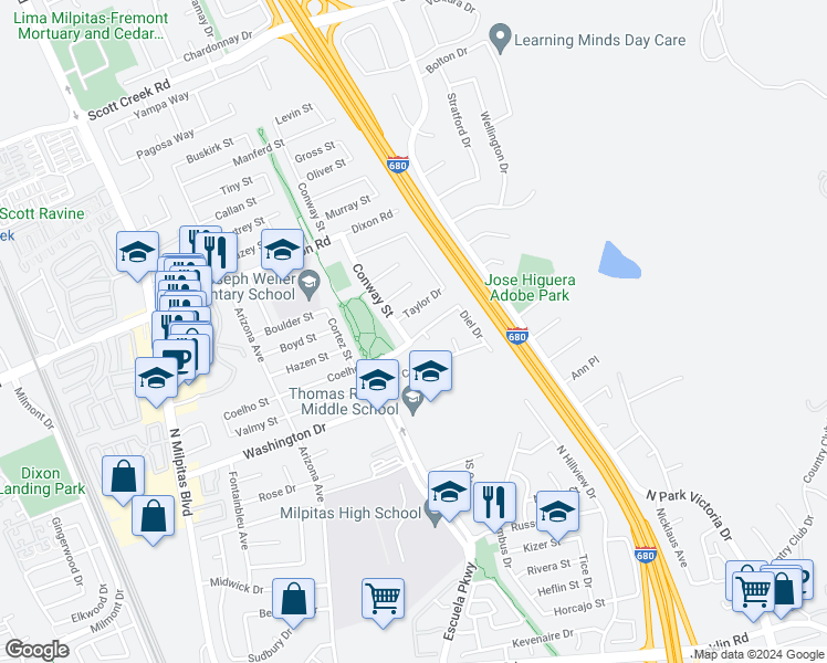 map of restaurants, bars, coffee shops, grocery stores, and more near 441 Coelho Street in Milpitas