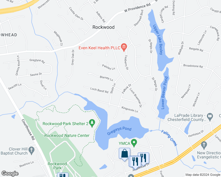 map of restaurants, bars, coffee shops, grocery stores, and more near 2348 Stuts Lane in Richmond