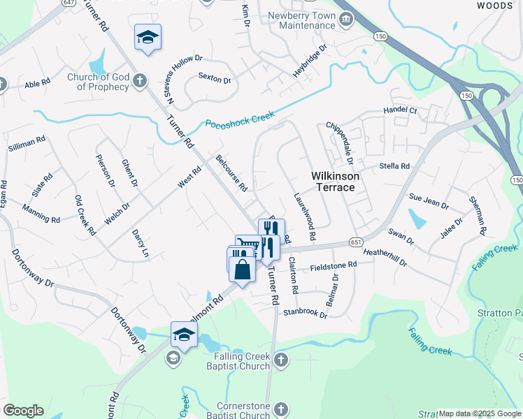 map of restaurants, bars, coffee shops, grocery stores, and more near 6300 Delft Road in Richmond