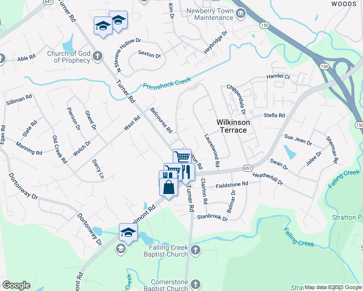 map of restaurants, bars, coffee shops, grocery stores, and more near 6300 Delft Road in Richmond