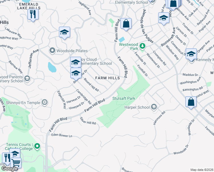 map of restaurants, bars, coffee shops, grocery stores, and more near 3760 Country Club Drive in Redwood City