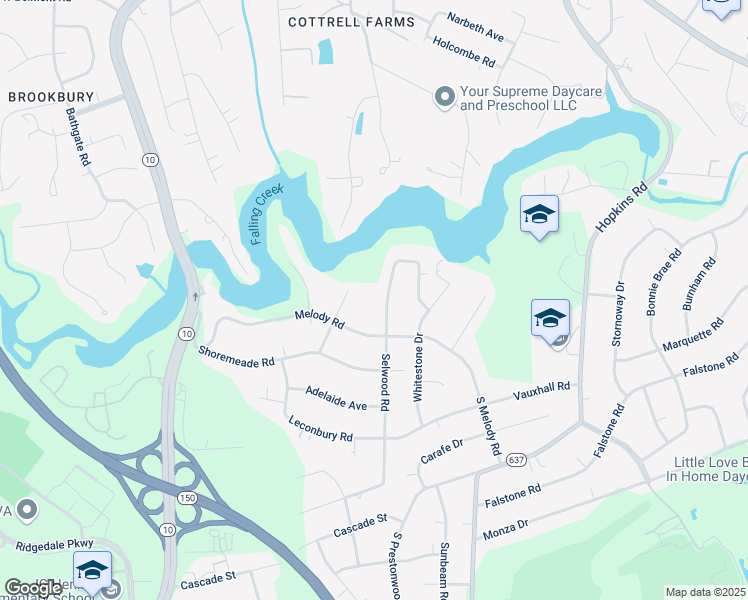 map of restaurants, bars, coffee shops, grocery stores, and more near 4412 Melody Road in Richmond