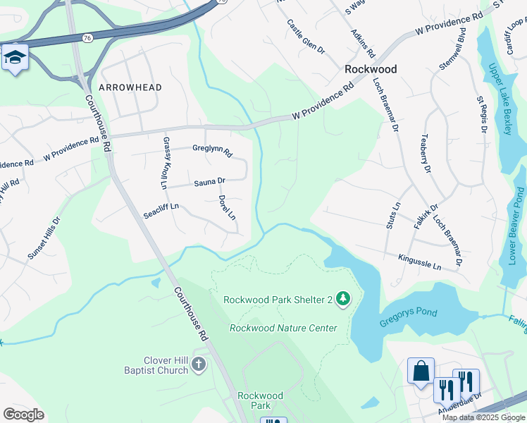 map of restaurants, bars, coffee shops, grocery stores, and more near 2414 Grey Oak Drive in Richmond