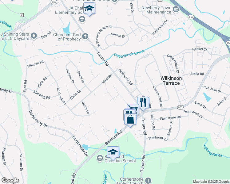 map of restaurants, bars, coffee shops, grocery stores, and more near 3932 Bronholly Road in Chesterfield
