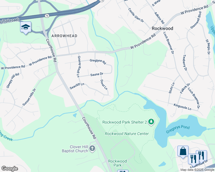 map of restaurants, bars, coffee shops, grocery stores, and more near 2521 Dorel Lane in Richmond